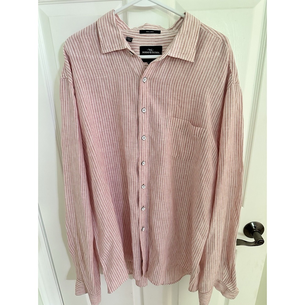 Rodd & Gunn 100% Italian Linen Muted Red & White Classic Shirt Size 2XL